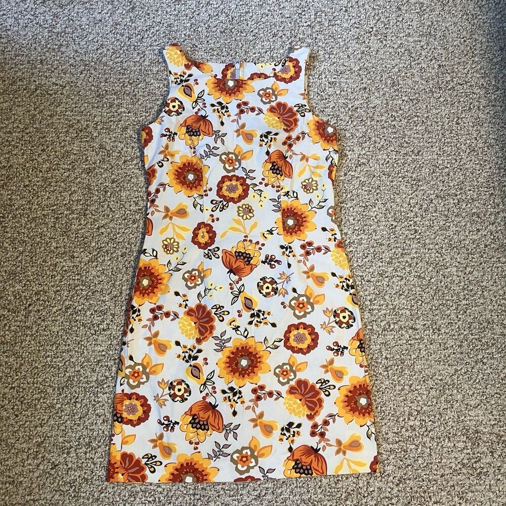 Hanna Andersson Womens Sheath Dress Size 6 Retro Floral Red Orange Sleeveless
